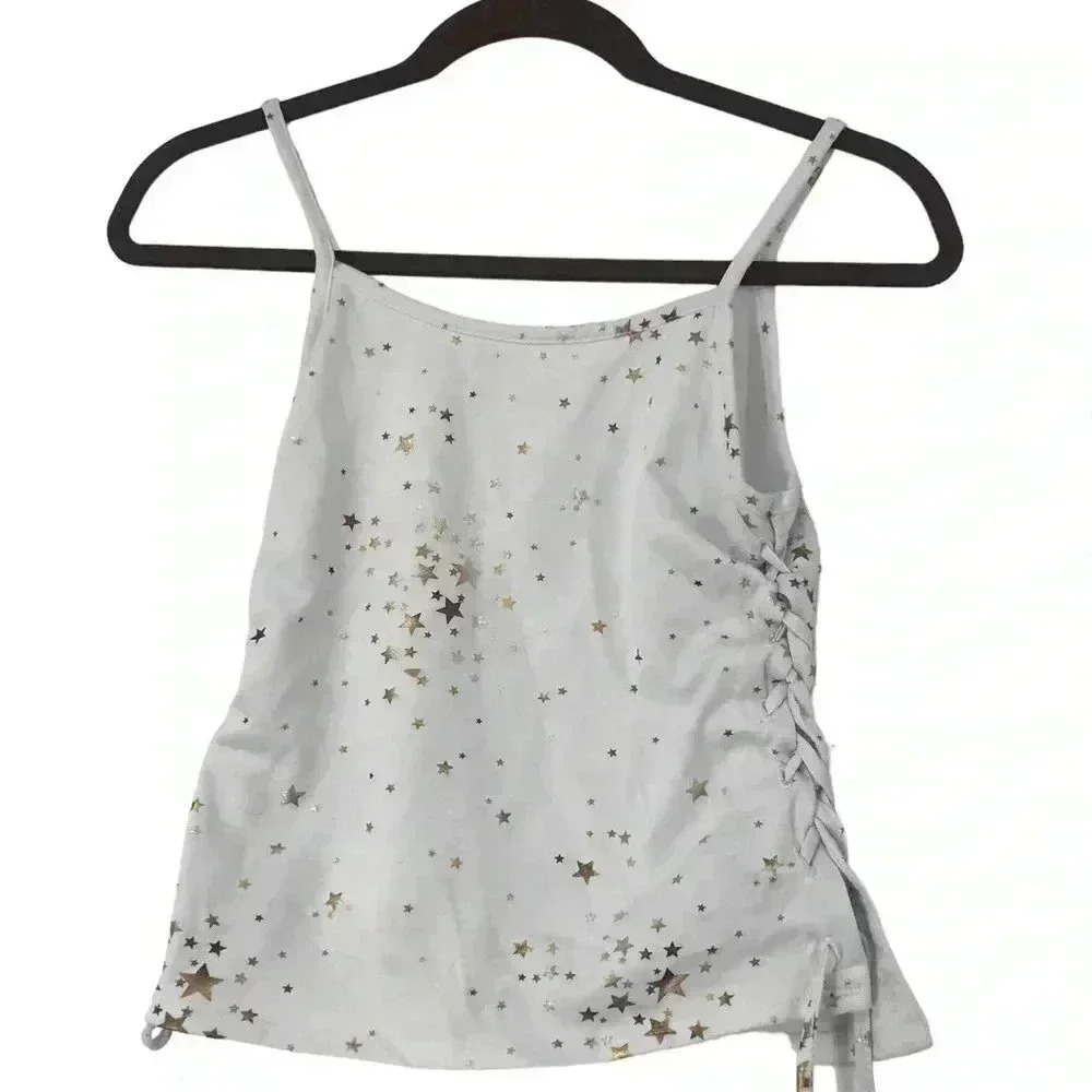 PINC SHIRT GIRLS XL PREMIUM WHITE GOLD SILVER STAR TANK TOP STYLE 22880K - Picture 1 of 13